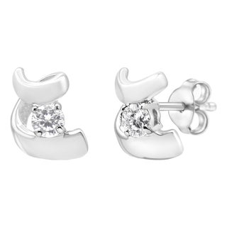 10K White Gold 1/10 Cttw Round Brilliant-Cut Diamond Espira Swirls Solitaire Push Back Stud Earrings (I-J Color, I1-I2 Clarity) For Sale