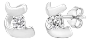 10K White Gold 1/10 Cttw Round Brilliant-Cut Diamond Espira Swirls Solitaire Push Back Stud Earrings (I-J Color, I1-I2 Clarity)