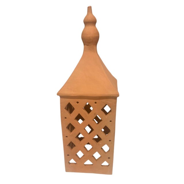 Moroccan Vintage Moroccan Terracotta Pagoda Lantern With Pierced Lattice Detail For Sale - Image 3 of 12
