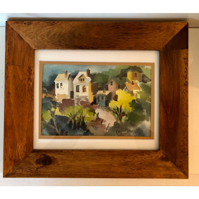 1970s Original 1970s Abstract Village Watercolor by Anne Faulkner, Signed & Framed For Sale - Image 5 of 12