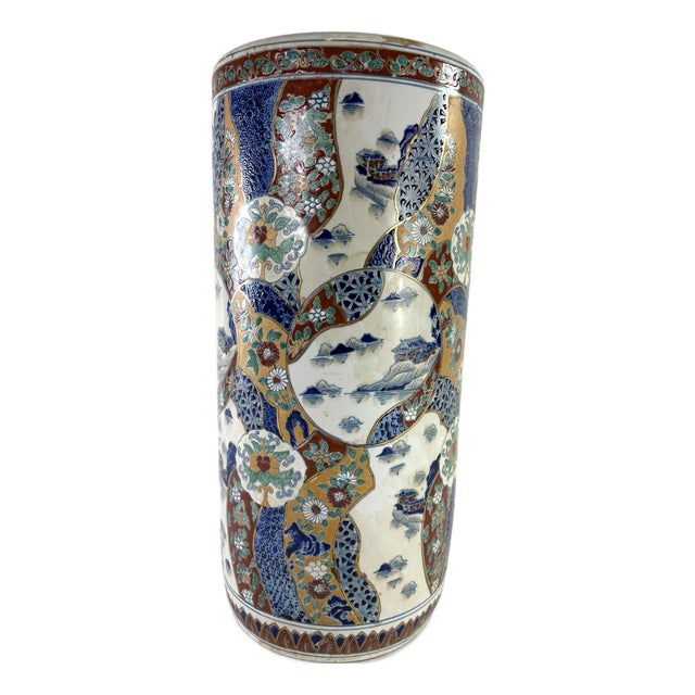 Mid 20th Century Chinese Export Handpainted Umbrella Stand For Sale
