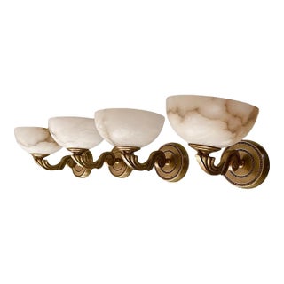 Set 4 Brass Alabaster French Style Wall Sconces For Sale