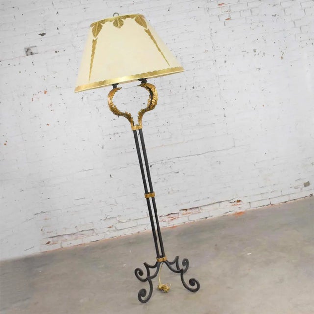 Neoclassical Monumental Neoclassical Style Iron Floor Lamp With Acanthus Leaf Design & Parchment Shade For Sale - Image 3 of 13