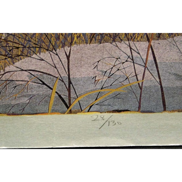 Impressionist Gordon Mortensen "Winter Sunset" Hand Signed Woodcut Art Print Make an Offer For Sale - Image 3 of 7