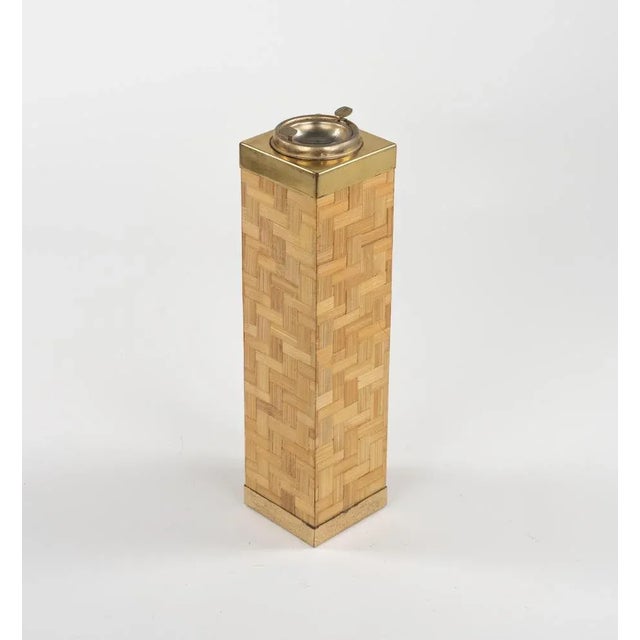 Midcentury beautiful floor ashtray in bamboo and brass. Made in Italy in the 1970s.