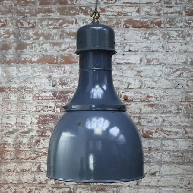 Vintage Industrial Blue Enamel Factory Pendant Light For Sale - Image 4 of 5