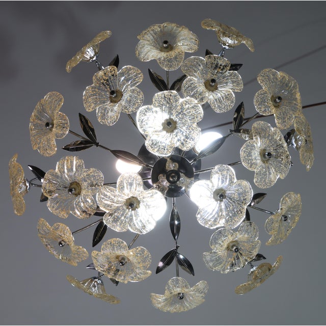 Glass 1980s Wonderful Gold and Transparent Murano Glass Ceiling Light Flower For Sale - Image 7 of 13