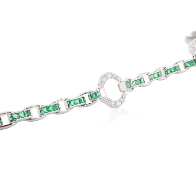 14k White Gold May Birthstone & Diamond Bracelet For Sale - Image 4 of 12