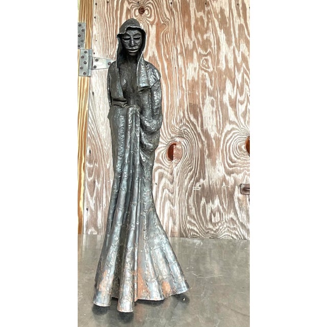 Vintage Brutalist Patinated Steel Cloaked Woman Sculpture For Sale In West Palm - Image 6 of 15