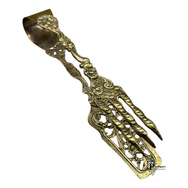 Metal Vintage Italian Rococo Style Brass Serving Utensil/ Tongs For Sale - Image 7 of 7