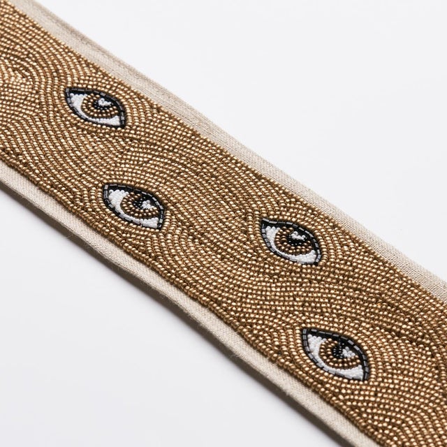 Contemporary SAMPLE - Schumacher Mind's Eye Beaded Tape In Brown & Gold For Sale - Image 3 of 4