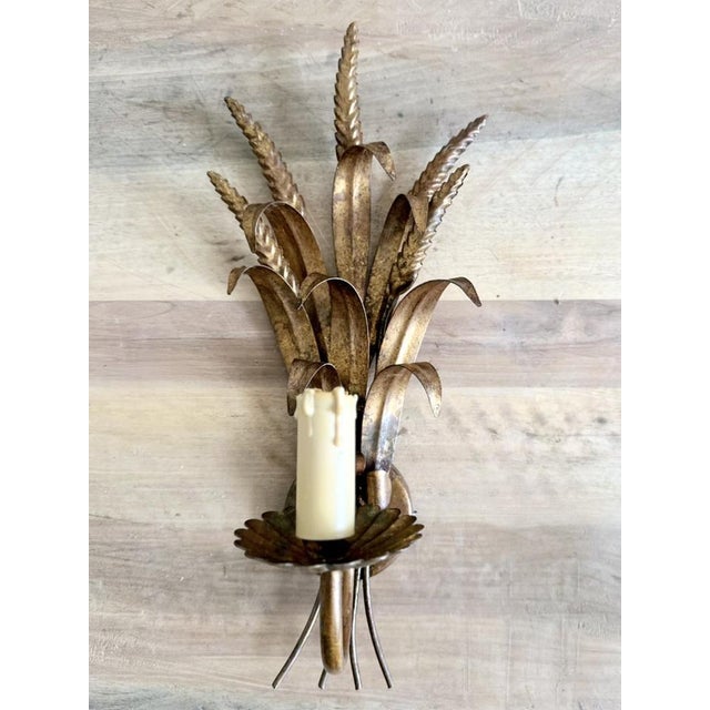 Metal Vintage Gilt Metal Wheat Sheaf Wall Sconce, France, 1960s For Sale - Image 7 of 13