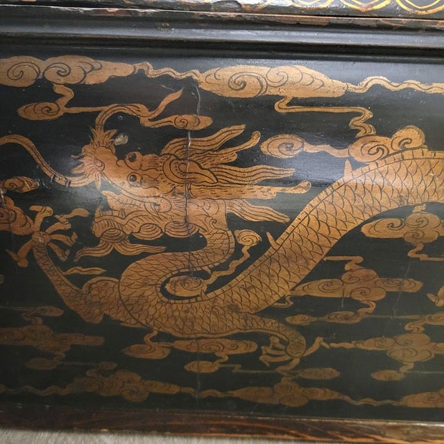19th C Chinese Lacquered Gold Dragon Scroll Box, 4 Feet Long For Sale - Image 10 of 15