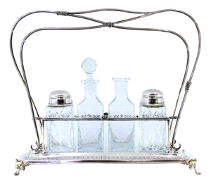Cruet with Embossed Silver Structure with Cruets and Salt and Paper Shakers, Set of 5
