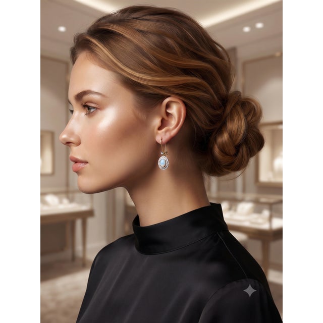 Gemstone Natural Opal 0.72cts & Diamond 0.35cts Earring in 14k Gold For Sale - Image 7 of 8