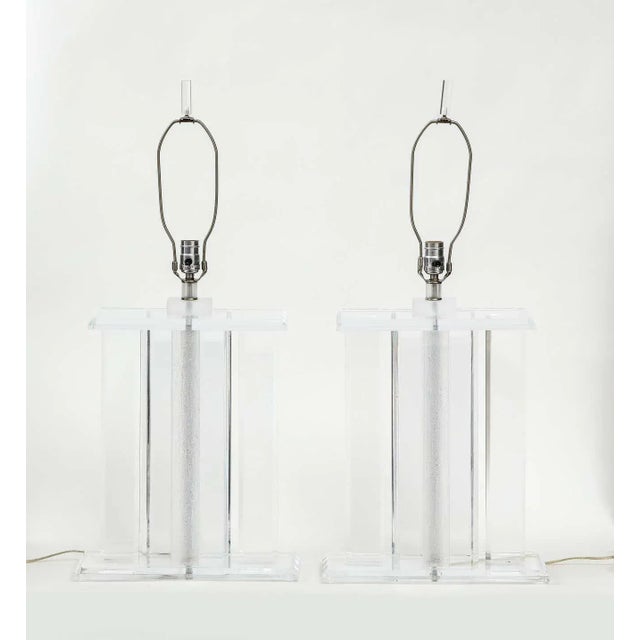 1980s 1980's Mid-Century Modern Large Lucite Table Lamps - A Pair For Sale - Image 5 of 13