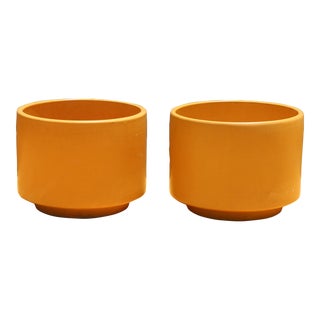 Gainey Art Pottery Vintage Pairs of Modern Planters in Satin Yellow Glaze For Sale