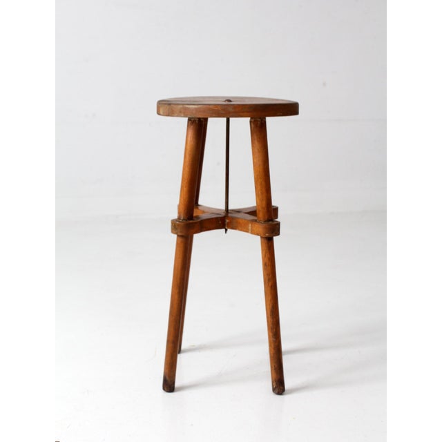 Antique Round Wood Stool Side Table For Sale - Image 15 of 18