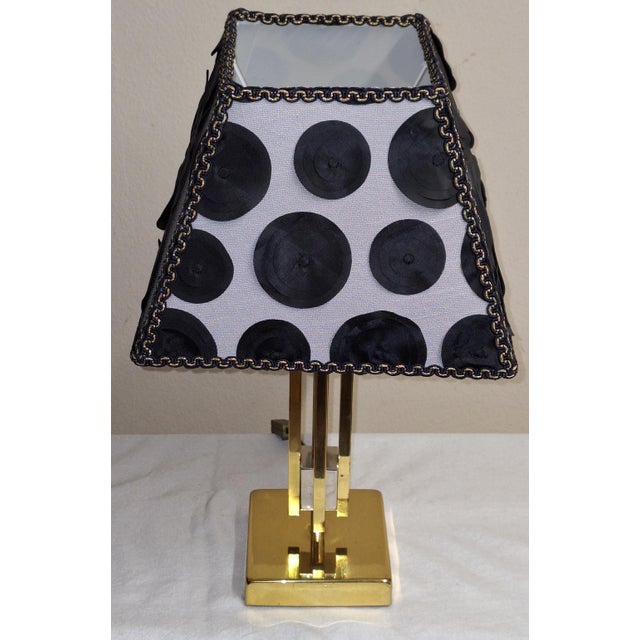 Vintage Square Bimetallic Table Lamp with Fabric Shade, 1980s For Sale - Image 4 of 8