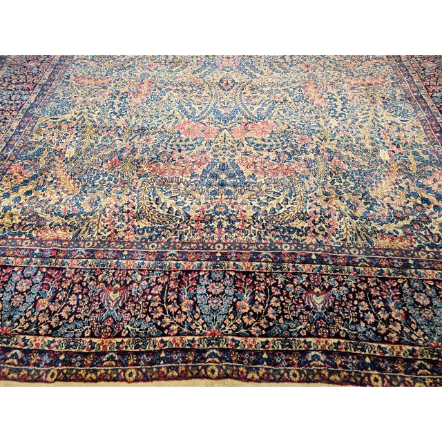 Vintage Oversized Persian Kerman Lavar Rug, Hand-Knotted Wool, Floral Pattern, Ivory & Blue, 11’ X 18’ For Sale - Image 13 of 16