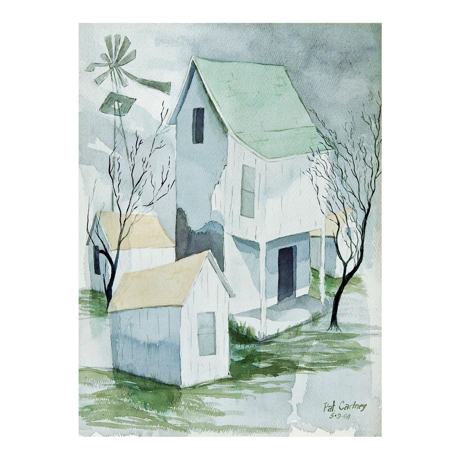 Modernist Rustic Farmhouse Watercolor Painting Chairish