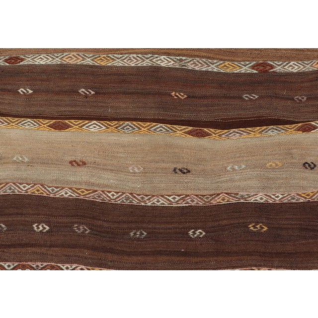 Textile Vintage Earthy Kilim Gallery Runner With Stripe Design in Multi Colors & Motif's 4'6 X 11'7 For Sale - Image 7 of 10