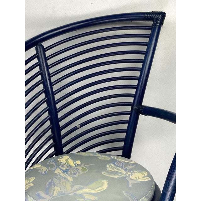 Blue Sculptural Rattan & Bamboo Dining Chairs from Flechtatelier Schütz, Germany, 1970s, Set of 4 For Sale - Image 8 of 18