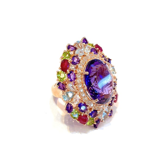 Bochic "Orient" Vintage Amethyst & Ruby & Multi Gem Ring 18K & Silver For Sale - Image 12 of 18