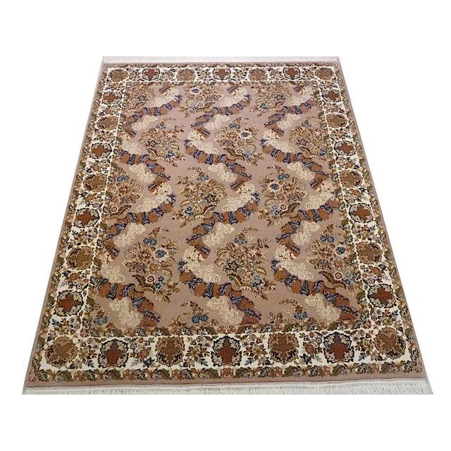 Beige Sarough Rug in Cotton, Silk and Wool, 1990s For Sale - Image 8 of 13