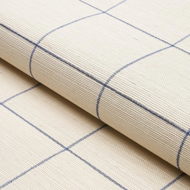 Schumacher SAMPLE - Schumacher Windowpane Embroidered Sisal Wallpaper In Navy For Sale - Image 4 of 4