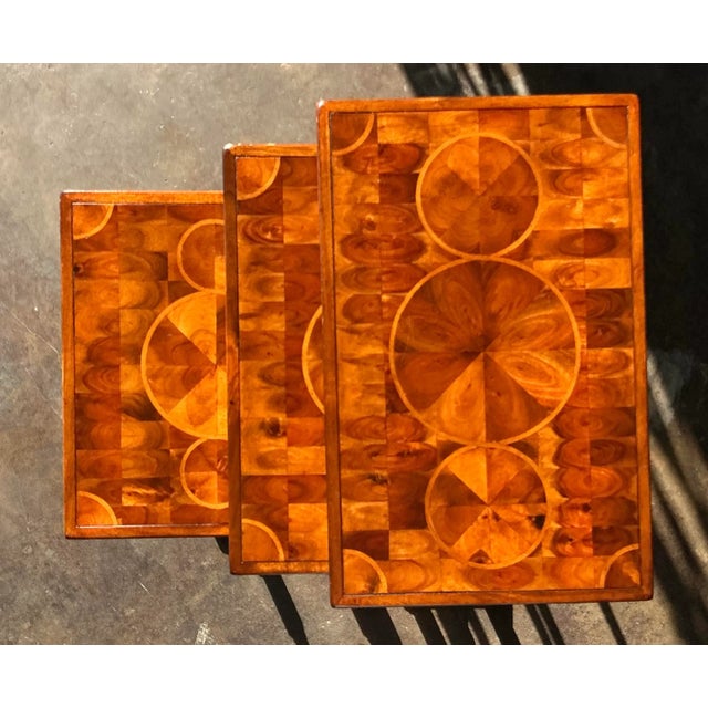 Wood Vintage Boho Marquetry Nesting Tables - Set of 3 For Sale - Image 7 of 8