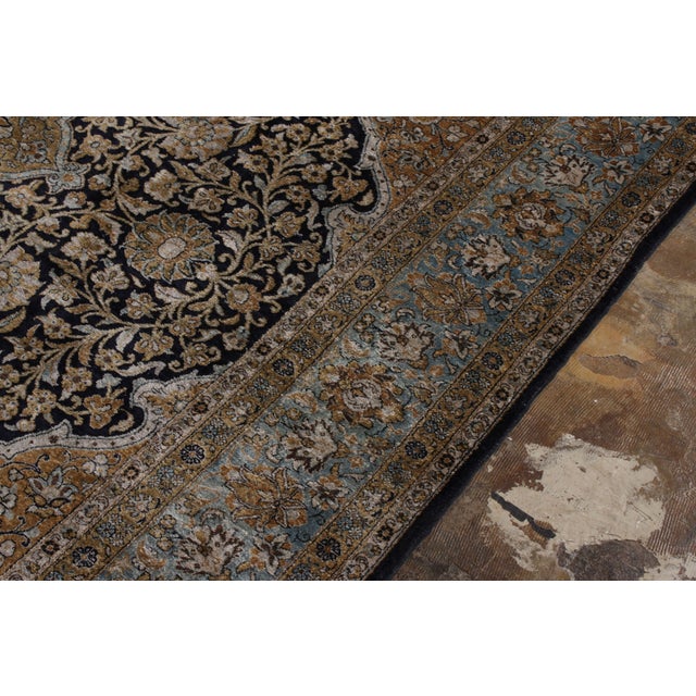1910s Hand-Knotted Vintage Persian Qum Rug in Beige-Brown Floral Medallion Pattern For Sale - Image 5 of 8
