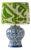 Royal Delft Blue & White Ceramic Table Lamp with New Green Ikat Shade For Sale