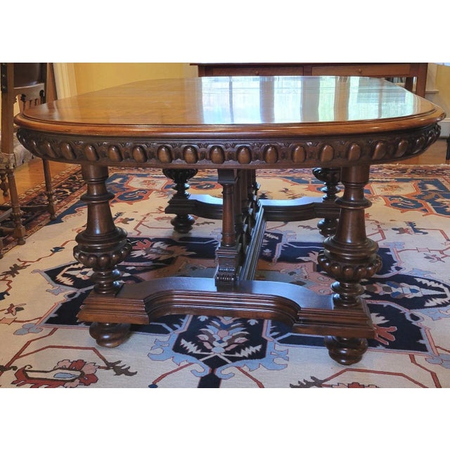 19th C Belgian Baroque Walnut Dining Banquet Table For Sale - Image 10 of 13