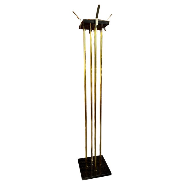 1950s Large Art Deco Italian Standing Coat Rack in Brass and Black Marble, 1950s For Sale - Image 5 of 14