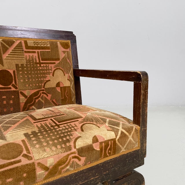 Art Deco Italian Armchairs in Red Yellow Fabric, 1930s, Set of 2 For Sale - Image 6 of 18
