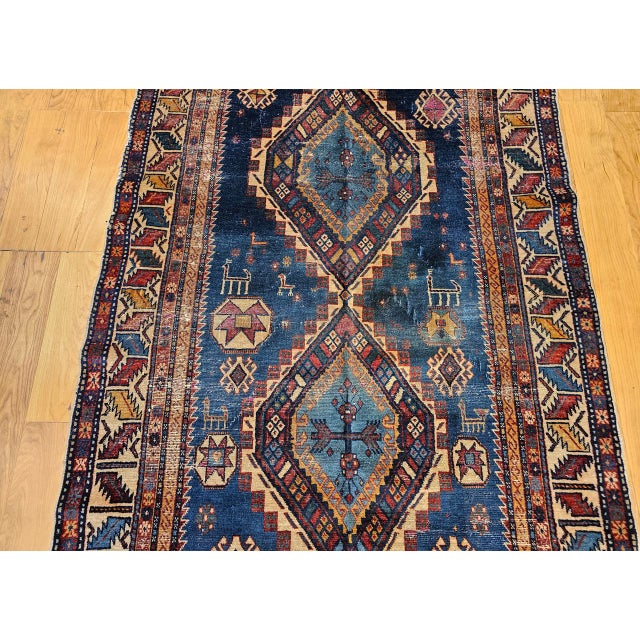 19th Century Caucasian Kazak Area Rug, Hand-Knotted Wool, Blue & Ivory, 4' x 6' For Sale - Image 12 of 18