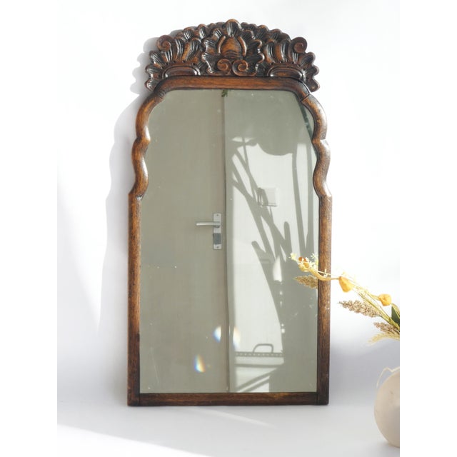 Antique Farmhouse Dutch Walnut Scalloped Wall Mirror, 1800s For Sale - Image 3 of 10
