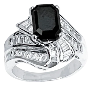 1 Carat Solitaire Emerald Cut Black Diamond Ring/Band 18 Karat White Gold