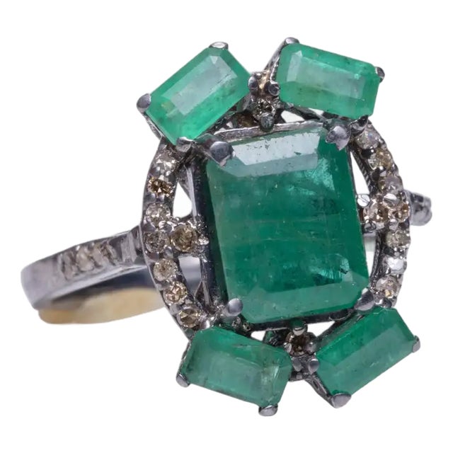 1990s Emerald and Diamond Ring, , Size 8.25 For Sale