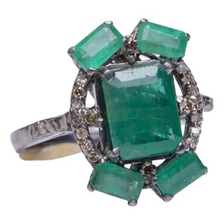Emerald Cluster and Diamond Ring For Sale
