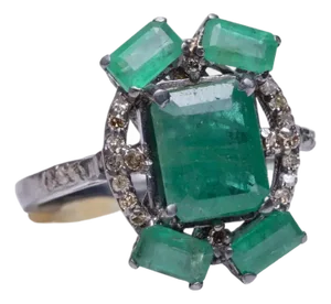 Emerald Cluster and Diamond Ring