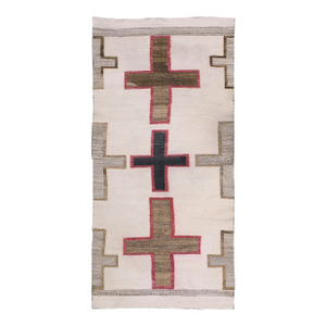 Excellent Tan Beige Color Particular Crosses Design Antique American Navajo Rug