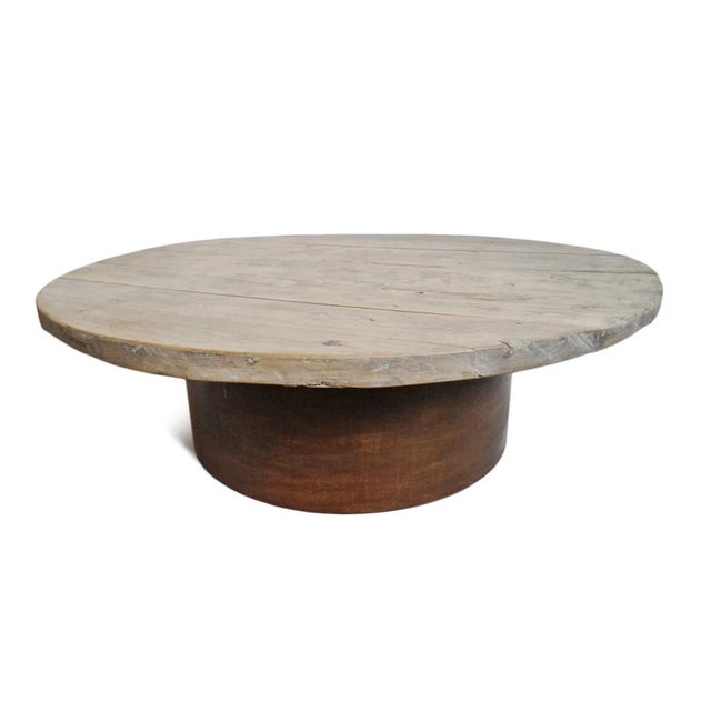 Farmhouse Vintage Round Elm & Iron Coffee Table For Sale - Image 3 of 8