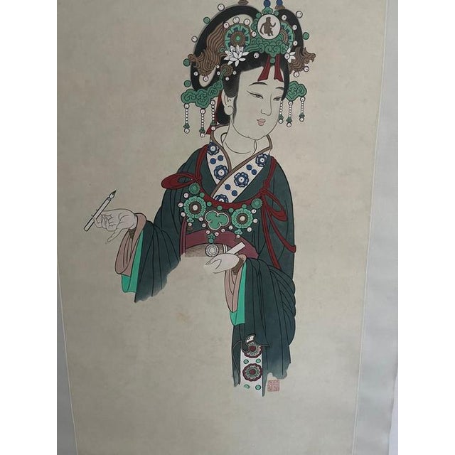 Large Silk Scroll Wall Hanging of Japanese Woman For Sale - Image 4 of 6