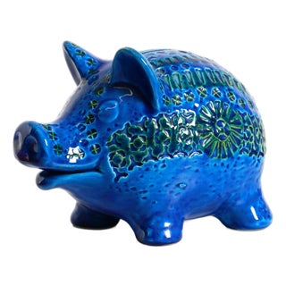 Large Rimini Blu Ceramic Pig Money Box by Aldo Londi for Bitossi Italy, 1960s For Sale