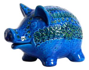 Large Rimini Blu Ceramic Pig Money Box by Aldo Londi for Bitossi Italy, 1960s