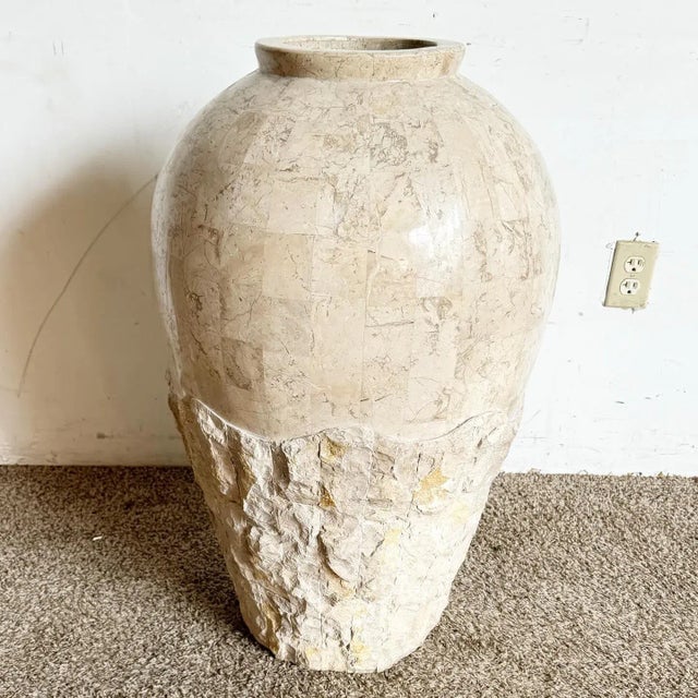 Postmodern Polished and Raw Tessellated Stone Floor Vase For Sale In Miami - Image 6 of 8