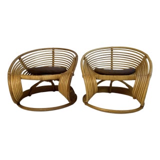Curved Bamboo Rattan Pretzel Swirl Armchair, 1980s, Set of 2 For Sale
