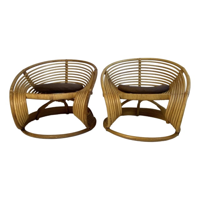 Curved Bamboo Rattan Pretzel Swirl Armchair, 1980s, Set of 2 For Sale